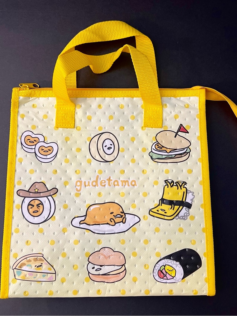 Sanrio Gudetama Yellow Insulated Skater Tote Lunch Bag with Handles